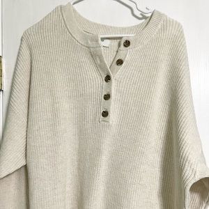 NWT Aerie Oversized Henley Button Down Sweater Tan Cream White Large